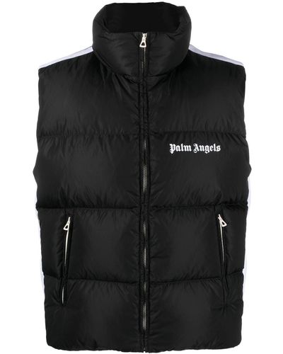 Palm Angels Classic Logo Print Padded Down Gilet In Black