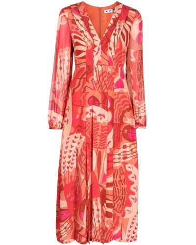 RIXO London Camellia Midi-jurk Met Jacquard - Rood