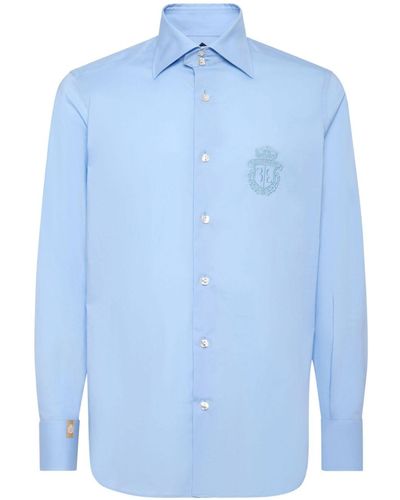 Billionaire Logo-embroidered Cotton Shirt - Blue