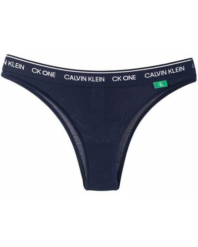 Calvin Klein Logo Waistband Brazilian Thong - Blue