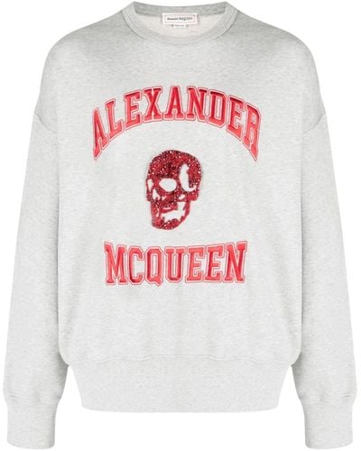 Alexander McQueen Logo-embroidered Cotton Hoodie - Grey