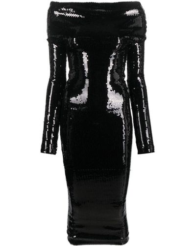 Alexandre Vauthier Off The Shoulder Sequin Midi Dress - Black
