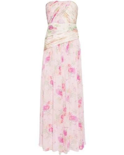 LoveShackFancy Floral-print Strapless Gown Dress - Pink
