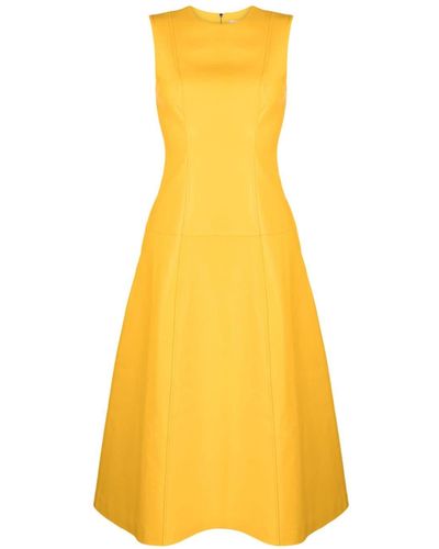LEO LIN Antonia Leather Flared Midi Dress - Yellow