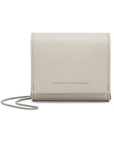 Brunello Cucinelli Chain-detail Logo-debossed Leather Wallet - White