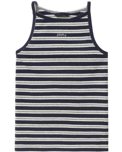 Juun.J Logo-print Striped Cotton Racerback Vest - Blue