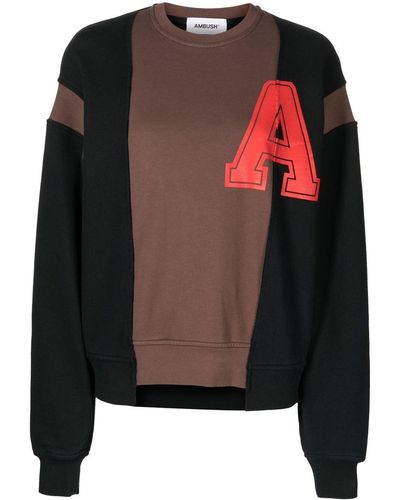 Ambush Collegiate-print Patchwork Sweatshirt - Black