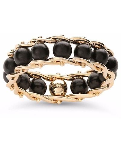 Dolce & Gabbana Tradition yellow gold rosary band ring with black jades - Metálico