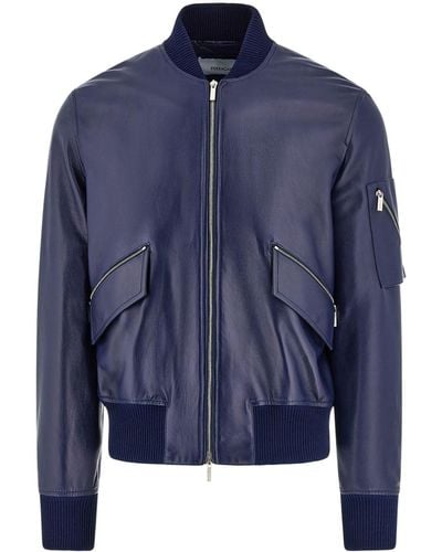 Ferragamo Zip-up Leather Jacket - Blue