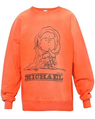 SAINT Mxxxxxx Graphic-print Cotton Sweatshirt - Orange