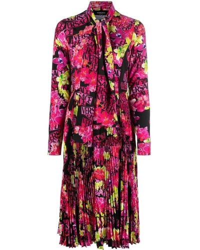 Versace Midi-jurk Met Bloemenprint - Rood