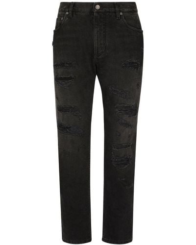 Dolce & Gabbana Gerade Jeans im Distressed-Look - Schwarz