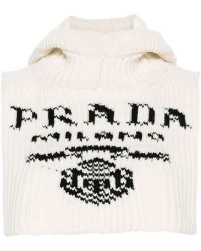 Prada Intarsien-Pullover mit Logo - Weiß