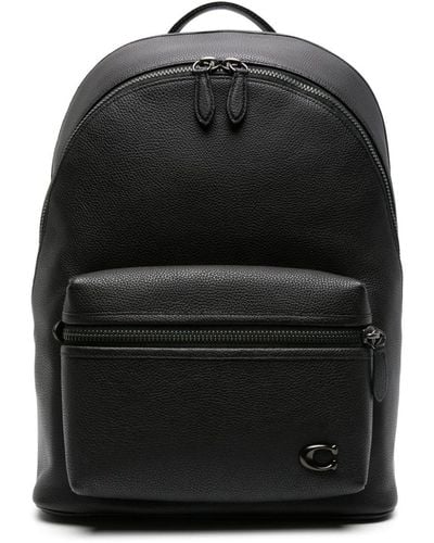 COACH Logo-plaque Leather Backpack - Black