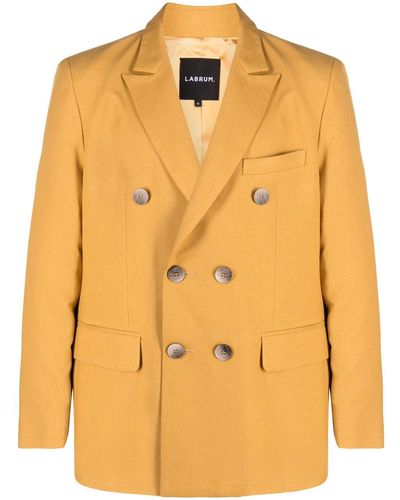 LABRUM LONDON Double-breasted Twill Blazer - Yellow