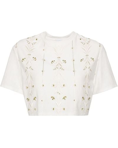 Giambattista Valli Embroidered Cotton Croped Top - White