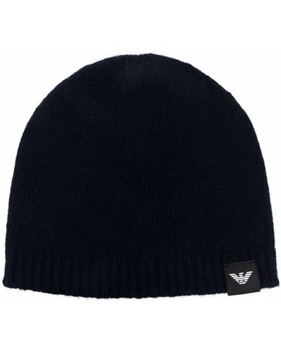 Emporio Armani Logo-patch Knitted Cashmere Beanie - Blue