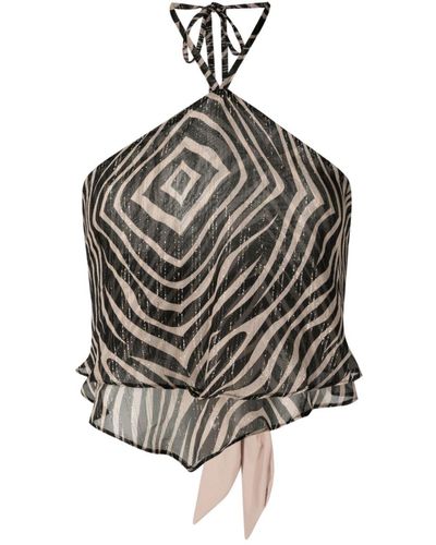 Amir Slama X Cesca Civita Seidentop mit Zebra-Print - Grau