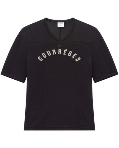 Courreges T-Shirt aus Mesh mit Logo-Print - Schwarz