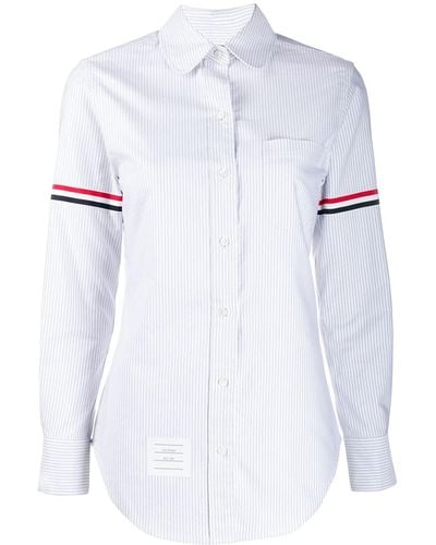 Thom Browne Vertical-stripe Rwb-detail Shirt - Grey