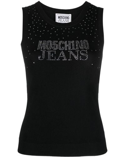 Moschino Jeans Top sin mangas con logo con apliques - Negro