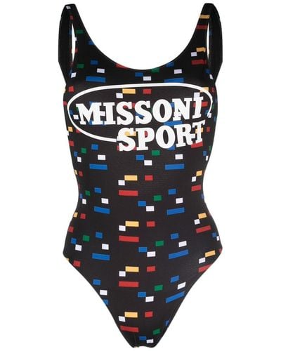 Missoni Geometric Logo Print Swimsuit - Black