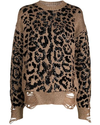 Roberto Cavalli Leopard-print Distressed Jumper - Black