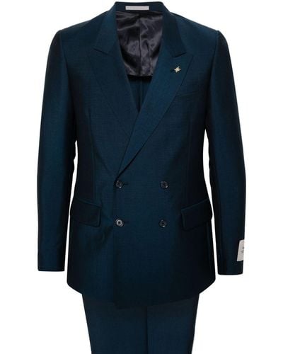 Corneliani Double-breasted Virgin Wool-blend Suit - Blue