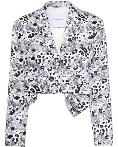 Pushbutton Bow Printed Cropped Jacket - ホワイト