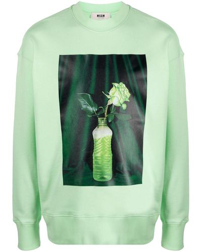 MSGM Graphic-print Organic-cotton Sweatshirt - Green