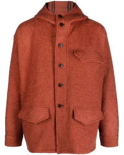 Costumein Hooded Knitted Single-breasted Coat - Brown