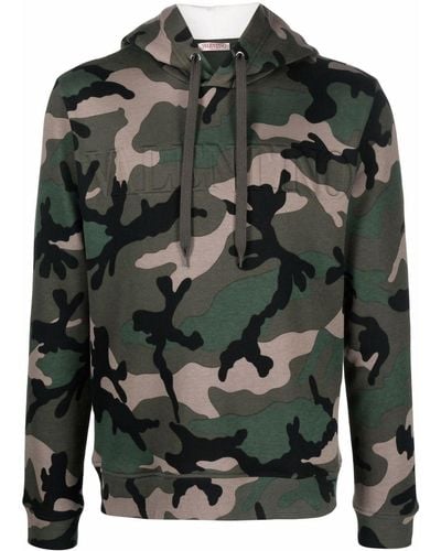 Valentino Garavani Camouflage-print Logo Hoodie - Grey