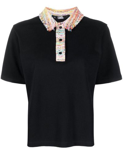 Karl Lagerfeld Knitted-collar Polo Top - Black