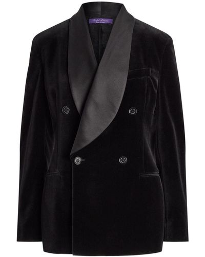 Ralph Lauren Collection Blazer en velours à boutonnière croisée - Noir