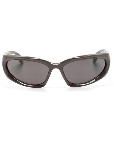 Balenciaga BB0157S Sonnenbrille mit ovalem Gestell - Grau