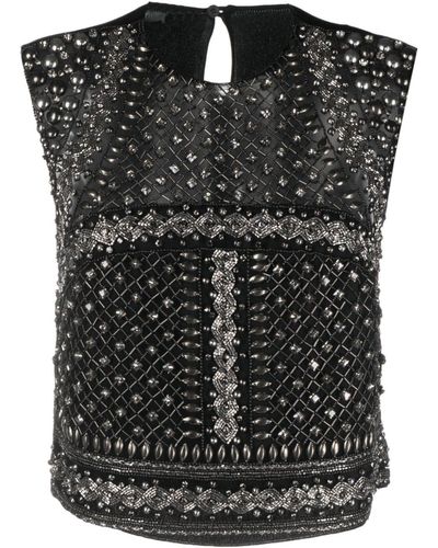 Alberta Ferretti Crystal-embellished Tulle Top - Black