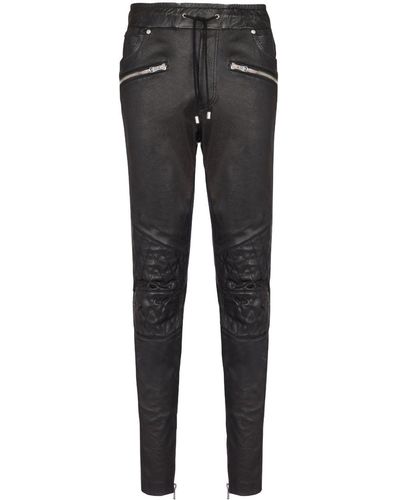 Balmain Leren Broek - Grijs