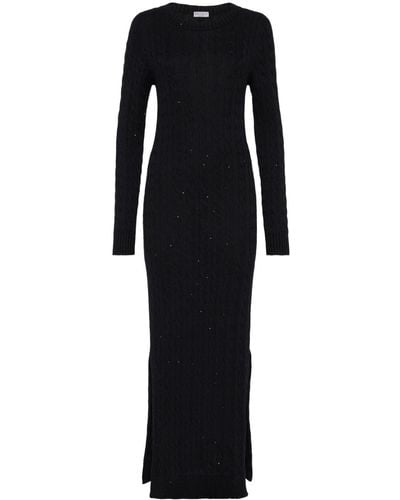 Brunello Cucinelli スパンコール ケーブルニット ドレス - ブラック