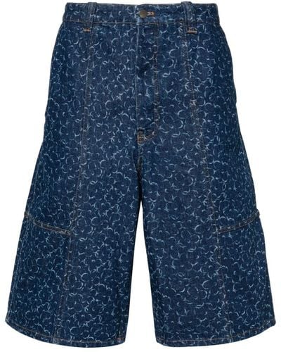Maison Kitsuné Abstract Daisy-print Denim Shorts - Blauw