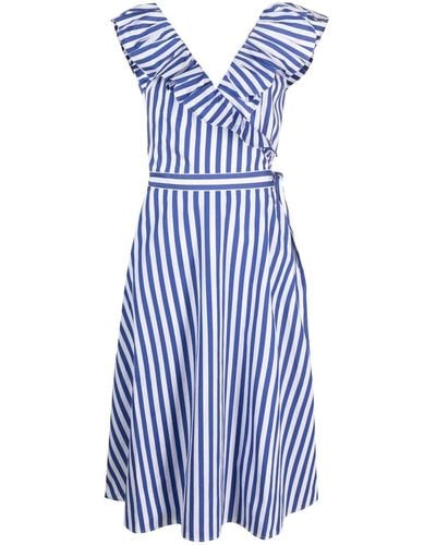 Polo Ralph Lauren V-neck Ruffle-trim Cotton Midi Dress - Blue