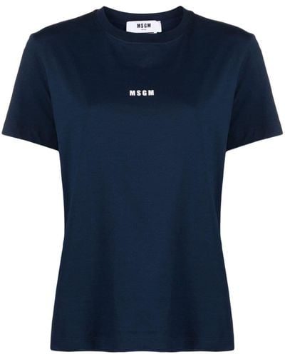 MSGM Crew Neck Logo-print Cotton T-shirt - Blue