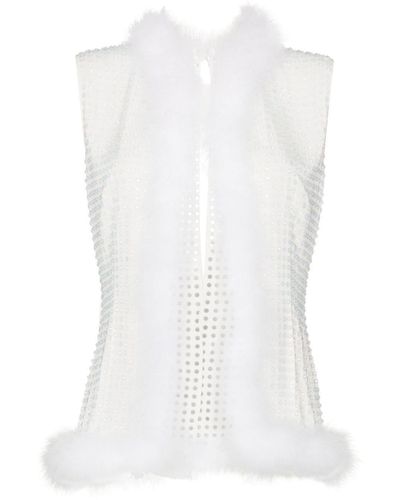 16Arlington Crystal-embellished Feather-trim Vest - White