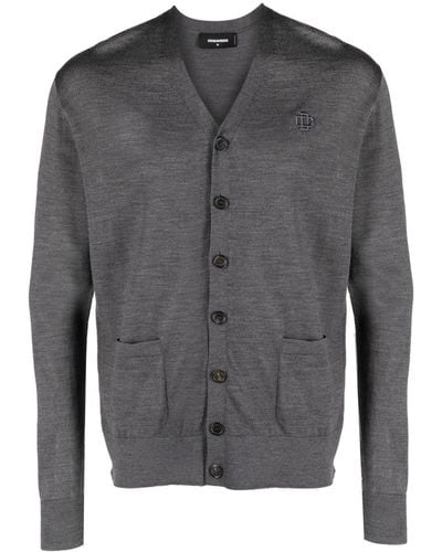 DSquared² Embroidered-logo Knit Cardigan - Gray