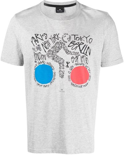 PS by Paul Smith Graphic-print Organic Cotton T-shirt - Gray
