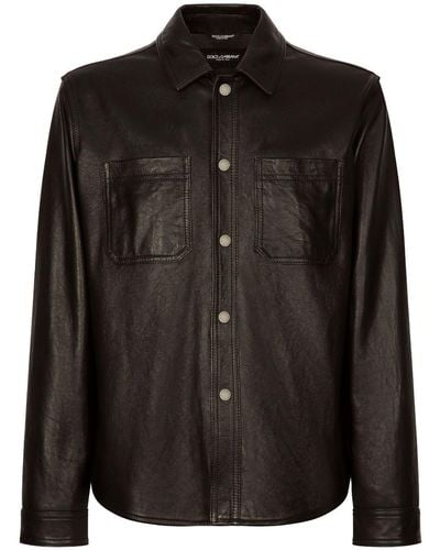 Dolce & Gabbana Chemise en cuir à boutonnière - Noir