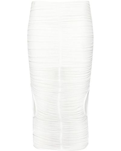 Mugler Mesh Ruched Midi Skirt - White