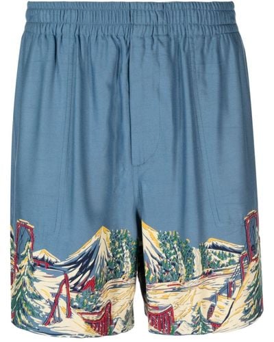 Bode Beaded Graphic-print Deck Shorts - Blue