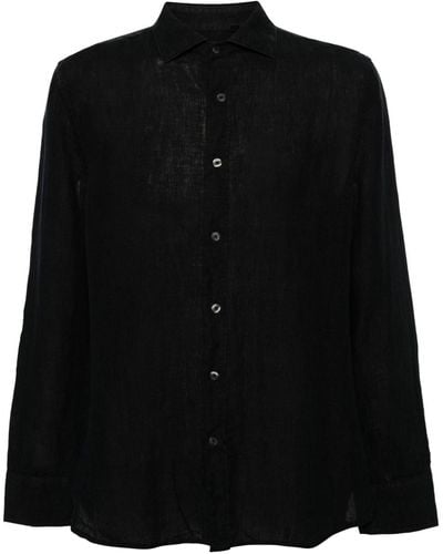 120% Lino Camisa de manga larga - Negro