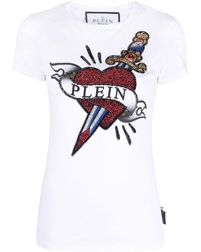 Philipp Plein T-Shirt mit verziertem Logo - Weiß