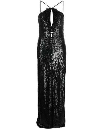 Pinko Sequinned Halterneck Maxi Dress - Black